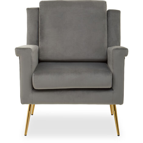 Interiors by Premier Grey Classic Armchair with Velvet Upholstery, Sturdy Frame Lounge Indoor Chair with Gold Finish Metal Legs