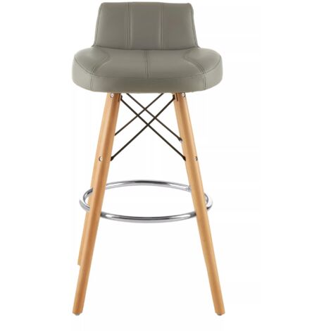 Interiors by Premier Grey Leather Effect Bar Stool, Comfortable Seating Faux Leather Bar Stool, Space-Saver Leather Kitchen Stool