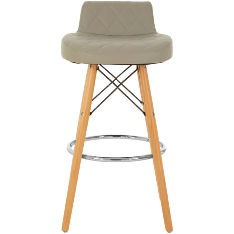 Interiors by Premier Grey Leather Effect Seat Bar Stool, Comfortable Faux Leather Bar Stool, Space-Saver Kitchen Bar Stool