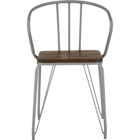 Interiors by Premier Grey Metal and Elm Wood Arm Chair, Accent Dining Arm Chair, Versatile Wooden Chair for Home, Office, Lounge