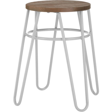 Interiors by Premier Grey Metal and Elm Wood Round Stool, Small Hairpin Stool, Versatile Metal Stool for Home, Office, Lounge