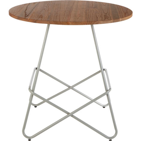 Interiors by Premier Grey Metal and Elm Wood Round Table, Versatile Coffee Table for Home and Office, Round Outdoor Dining Table