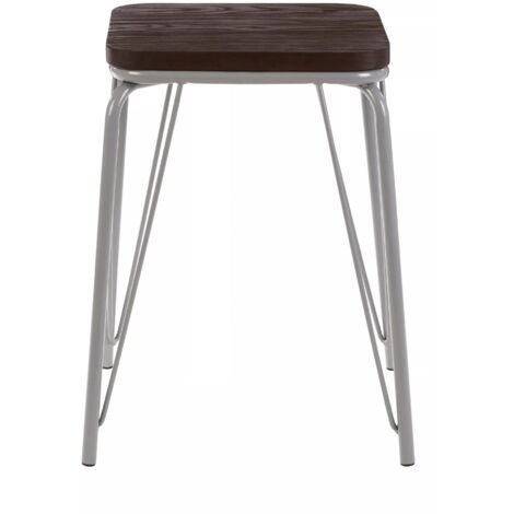 Interiors by Premier Grey Metal and Elm Wood Stool, Small Square Stool, Accent Wooden Stool for Home, Office