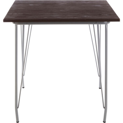 Interiors by Premier Grey Metal and Elm Wood Table, Large Square Table, Outdoor Dining Table for Lawn, Patio