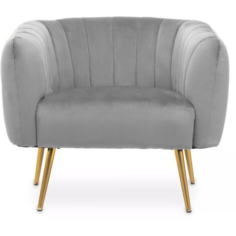 Interiors by Premier Grey Velvet Chair with Gold Finish Legs, Back & Armrest Dining Chair, Easy to Clean Armchair