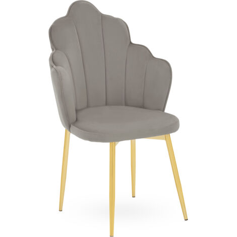 Interiors by Premier Grey Velvet Dining Chair, Durable & Adjustable Velvet Office Chair, Backrest Grey Accent Chair with Gold Legs