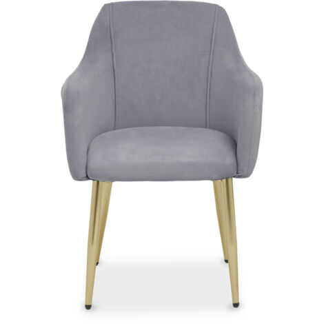 Interiors by Premier Grey Velvet Dining Chair, Mid-Century Modern Velvet Dining Chair, Stylish Grey and Gold Dining Chair