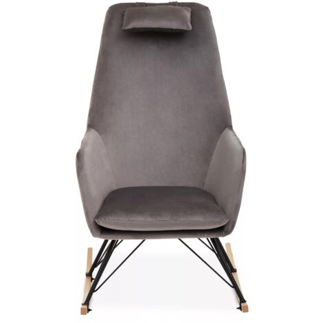 Interiors by Premier Grey Velvet Rocking Chair,  Easy-to-Clean Velvet Accent Chair, High-Back & Arm Support Comfy Armchair