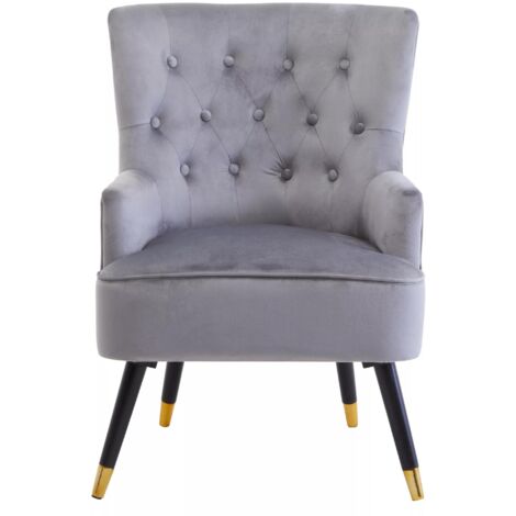 Interiors by Premier Grey Velvet Tufted Chair, High quality Velvet Dining Chair, HighBack Grey Accent Armchair