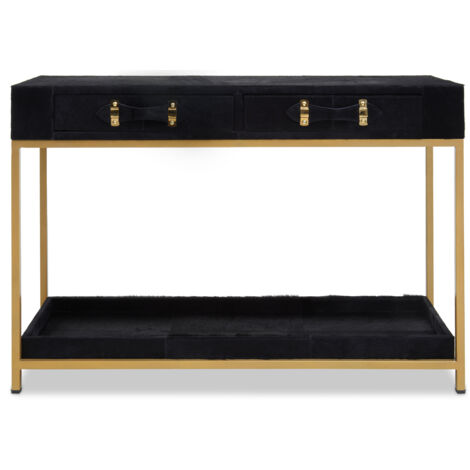 Interiors by Premier Hair on Hide Console Table, Black Modern Console Table with 2 Drawer Storage, Luxe Design with Gold Frame