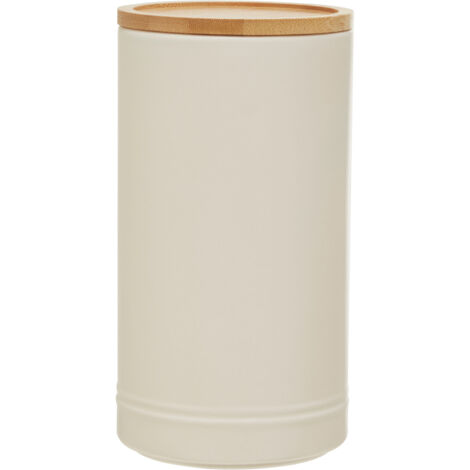 Interiors By Premier  Large Cream Cylindrical Canister With Airtight Bamboo Lid,Multipurpose Stoneware Jar,Countertop Container