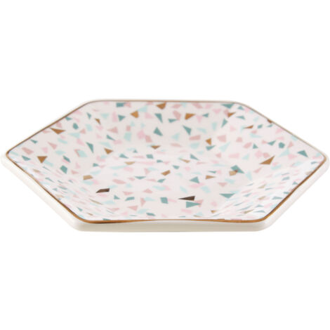 Interiors By Premier Large Terrazzo Pattern Hexagonal Ceramic Dish,Dolomite Serving Plate With Gold Rim,Ceramic Roasting Dish