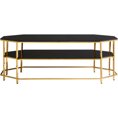 Interiors by Premier Luxe Black Tempered Glass Coffee Table, Functional Storage Of Display Table, Spacious Table With Storage