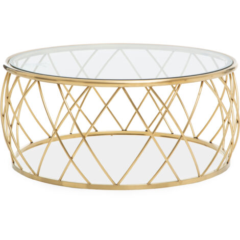 Interiors by Premier Luxurious Gold Coffee Table, Gold Metal and Glass Coffee Table, Geometric Metal Base Modern Coffee Table