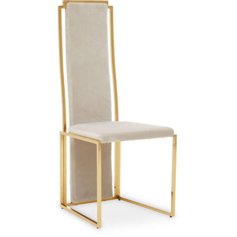 Interiors by Premier Luxurious Modern Dining Chair, Stainless Steel Gold Finished Frame Accent Chair. Natural Fabric Dining Chair