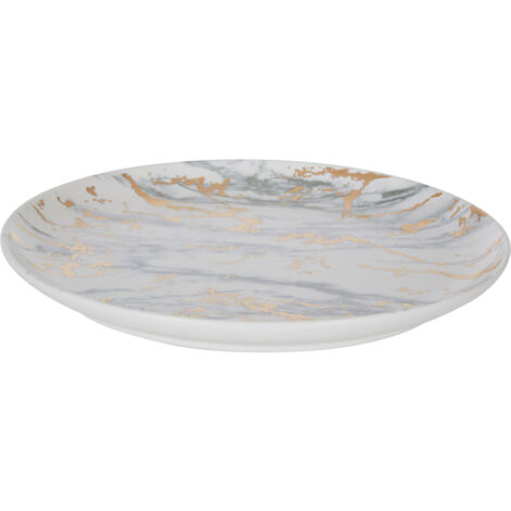 Interiors By Premier Matte Finish Porcelain Side Plate,Marble Pattern Plate With Gold Accent & Slanted Sides,Ideal For Appetizers