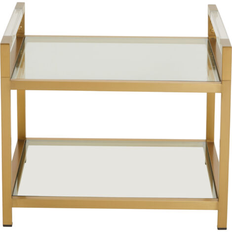 Interiors by Premier Matte Gold 2 Tier End Table, Modern Art Deco Style, Glass Shelves and Durable Stainless Steel Construction