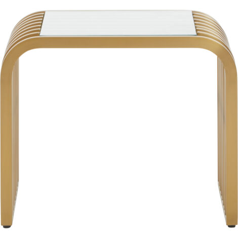 Interiors by Premier Matte Gold Slatted End Table, Stylish End Table, Glass Top and Steel Construction Corner Table for Home