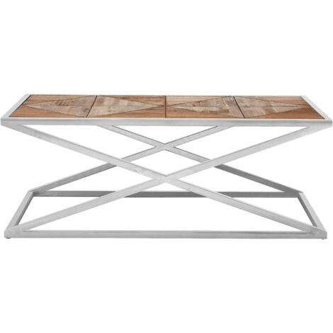 Interiors by Premier Modern Coffee Table with Stainless Steel Frame and Distressed Wood Top, Stylish Industrial Coffee Table
