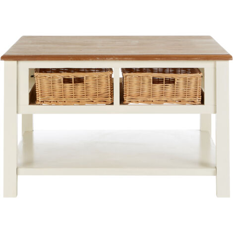 Interiors by Premier Natural and Cream Wood Coffee Table, Basket Drawer Chest Coffee Table, Contemporary Coffee Table with Storage