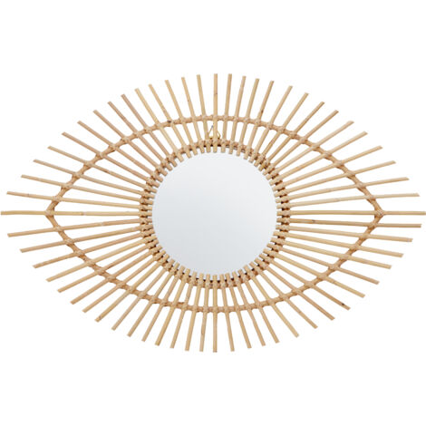 Interiors by Premier Natural Rattan Eye Shapped Wall Mirror, Rattan Frame Large Wall Mirror, Unique Wooden Frame Mirror