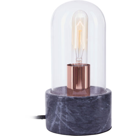 Interiors by Premier Nordic Style Bell Lamp With Black Marble Base, Marble Construction Of Bedside Table Light, Sleek Modern Lamp