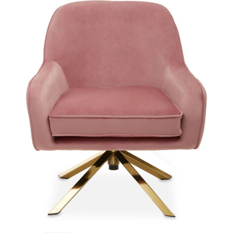 Interiors by Premier Pink Armchair with Velvet Upholstery, Angular Base with Gold Finish, Velvet Dining Chair for Living Room