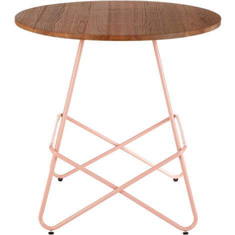 Interiors by Premier Pink Metal and Elm Wood Round Table, Versatile Coffee Table for Home and Office, Round Outdoor Dining Table