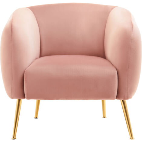 Interiors by Premier Pink Velvet Armchair, Foaming Seat With Gold Metal Legs For Comfortable Seating, Living Room Accent Chair