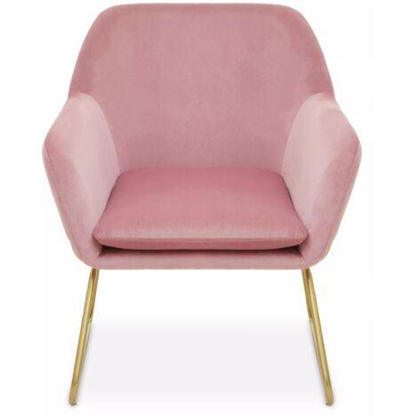 Interiors by Premier Pink Velvet Bushed Gold ArmChair, Cozy Desk Chair Pink Velvet, Easy to Clean Pink Velvet Chair