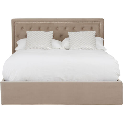 Interiors By Premier Practical Mink Velvet Kingsize Ottoman Bed, Elegant Velvet Bed For Bedroom, Compact Diamont Tufted Bed