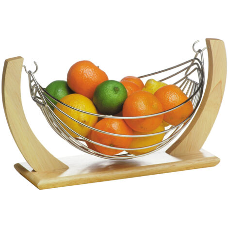Interiors by Premier Quirky Rubberwood Fruit Hammock, Functional Design Wooden Fruit Hammock, Wooden Frame Fruit Hammock