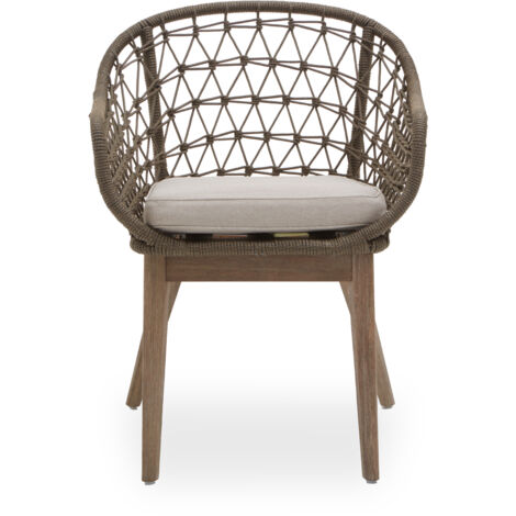 Interiors by Premier Rattan Armchair, Airy Single Chair with Grey Cushioning Dining Chair, Wooden Legs Outdoor Chair, Hand-woven