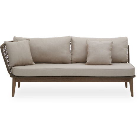 Interiors by Premier Rattan Chaise Lounge, Wooden Airy Chaise Lounge for Living Room, Bedroom, Lounger with Grey Cushioning