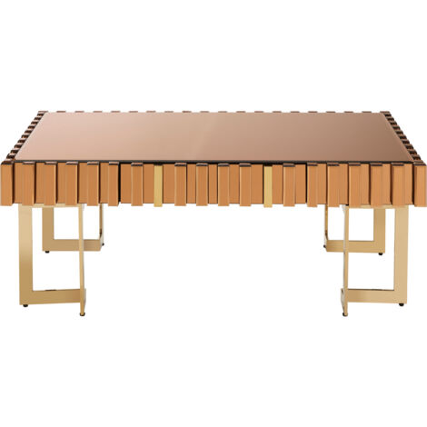 Interiors by Premier Reflective Gold Coffee Table with Drawer, Modern Mirrored Coffee Table, Gold Metal and Glass Cocktail Table