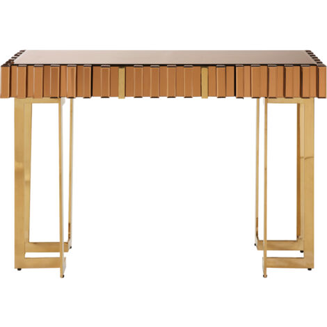 Interiors by Premier Reflective Gold Console Table with Drawer, Modern Mirrored Console Table, Gold Metal and Glass Console Table