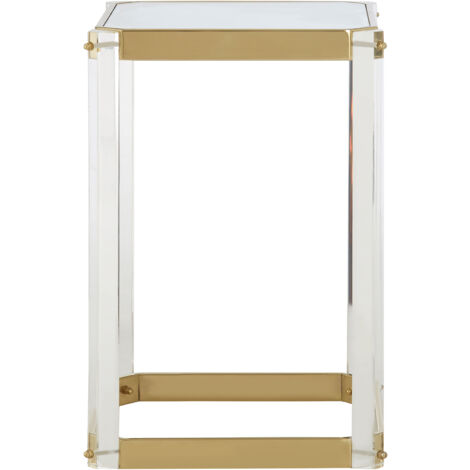 Interiors by Premier Reflective Gold Finish Frame Side Table With Mirrored Top, Contemporary Clear Acrylic Frame Bedside Table