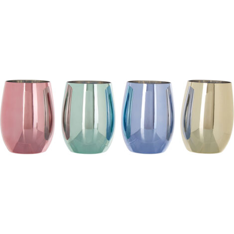 Interiors by Premier Reflective Set Of 4 Assorted Colours Tumblers, Multi Coloured Rounded Botton, Vibrant Set Of Tumblers