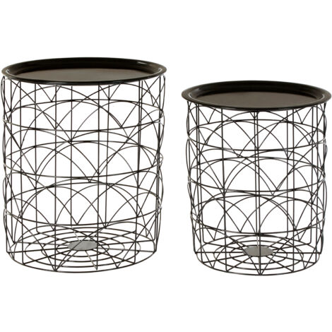 Interiors by Premier Set of 2 Black Basket Side Tables, Nest of Side Tables with Black Tops, Wireframe End Tables for Living Room