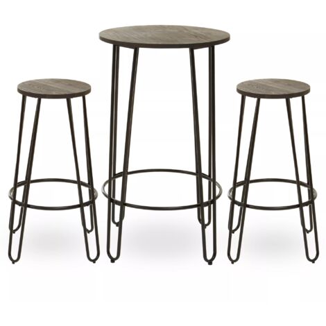 Interiors by Premier Set of 3 Black Frame Bar Table Stool Set , Hairpin Stool for Kitchen Counter, Elm Wood Metal Frame Stool