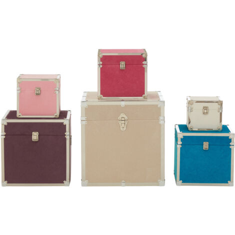 Interiors by Premier Set of 6 Multicoloured Square Trunks, Lightweight and Durable Modern Storage Trunks, Wooden Storage Trunks
