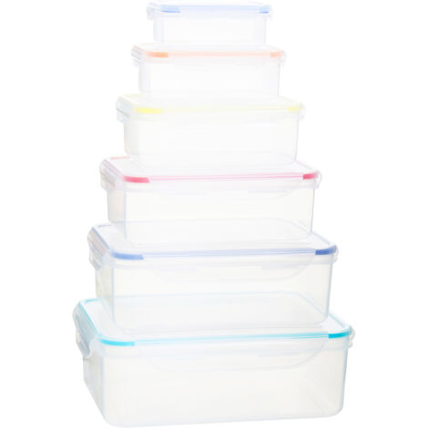 Interiors by Premier Set of 6 Rectangular Food Containers, Multicolor Food Boxes with Airtight Lids, Food Prep Storage Containers