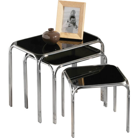 Interiors by Premier Set of Three Black Glass Nesting Tables, Modern Nesting Tables, Nesting Side Tables for Living Room