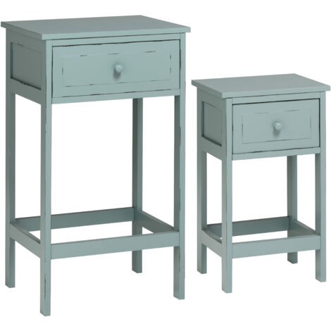 Interiors by Premier Set of Two Chatelet Blue and Grey Nesting Side Tables, Rustic Wood Side Tables, Side Tables for Living Room