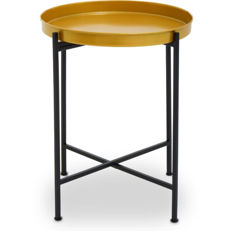 Interiors By Premier Sleek Small Brass And Black Finish Side Table, Round Top Small Lounge Table, Contemporary Bed Side Table