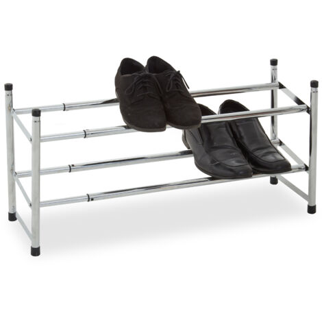 Interiors By Premier Stackable 2 Tier Extendable Shoe Rack, Extendable Chrome Rack, Angled Shelves Of Chrome Shoe Organizer