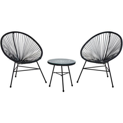 Interiors by Premier Steel Black Rattan 3 Piece Patio Set, Sturdy Table And Chairs, Outdoor Round Table And Chair, Lawn Chair Set