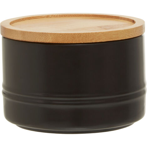 Interiors By Premier Stoneware Black Storage Canister With Bamboo Lid,Minimalist Storage Jar,Perfect Multi-Use Kitchen Organizer