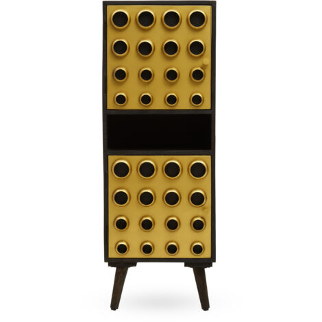 Interiors by Premier Storage Cabinets, Black Mango Wood with Warm Metallic Finish, Two Door Storage & Modern Shelving Space