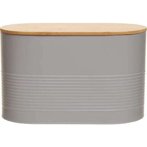 Interiors By Premier Stylish Design Grey Bread Bin, Durable Bread Bin For Dining Table, Natural Bamboo Lid Bread Container